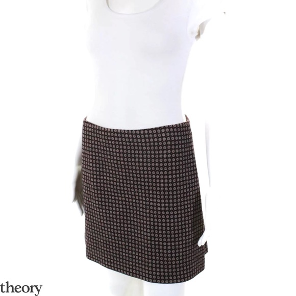 THEORY Red/Blk Geometric Print A-Line/Pencil Skirt - Picture 2 of 4